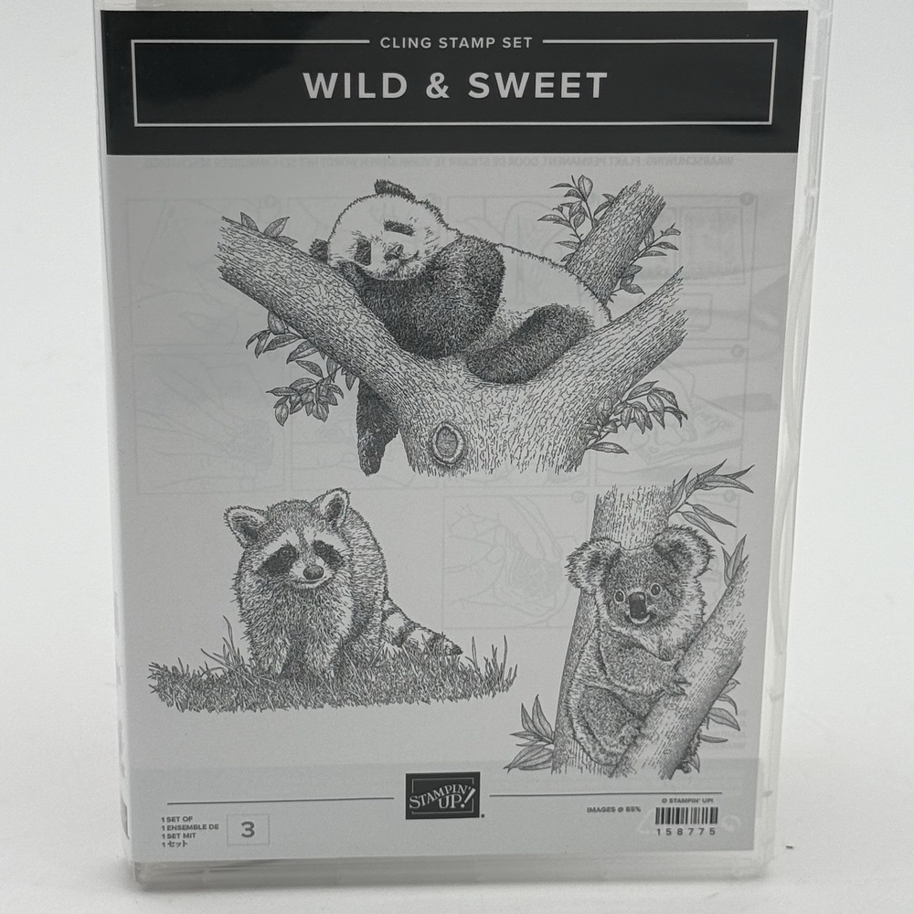 Stampin Up Wild &‎ Sweet Cling Stamp Set Panda Koala Raccoon NEW * Retired*
